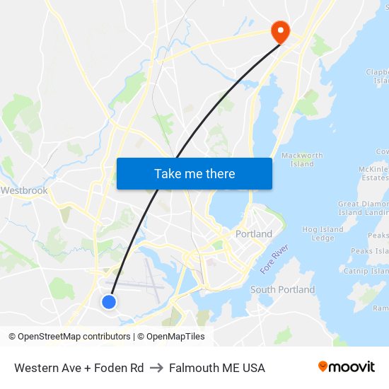 Western Ave + Foden Rd to Falmouth ME USA map