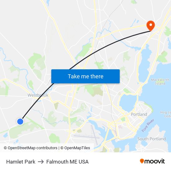Hamlet Park to Falmouth ME USA map
