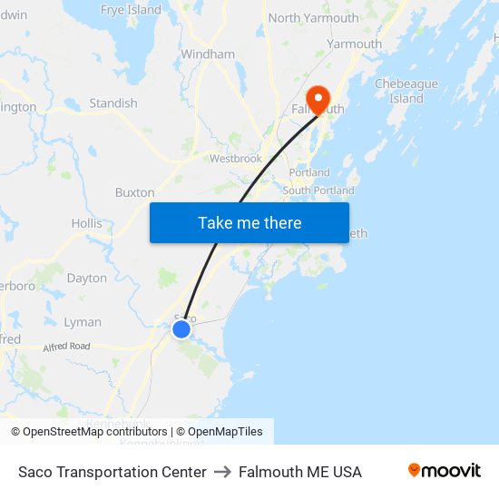 Saco Transportation Center to Falmouth ME USA map