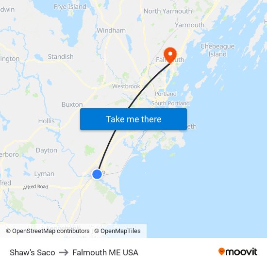 Shaw's Saco to Falmouth ME USA map