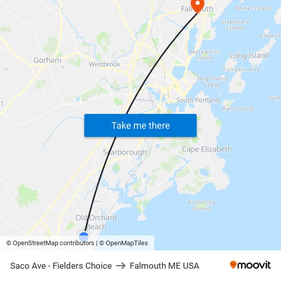 Saco Ave - Fielders Choice to Falmouth ME USA map