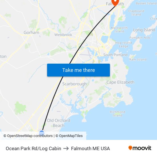 Ocean Park Rd/Log Cabin to Falmouth ME USA map