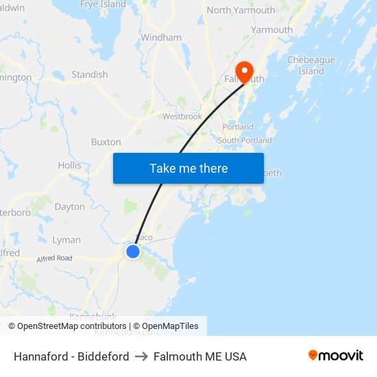 Hannaford - Biddeford to Falmouth ME USA map