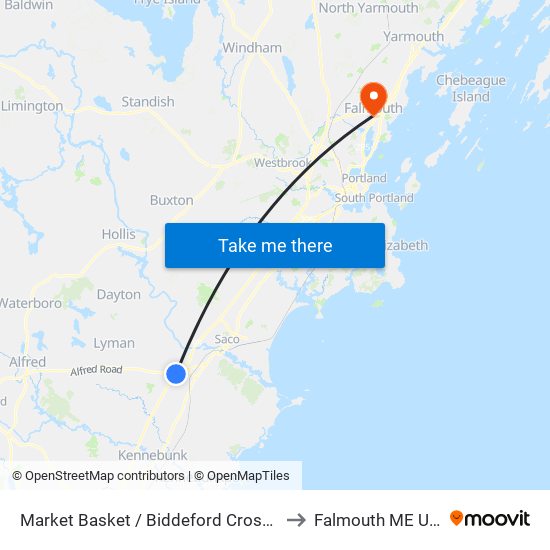 Market Basket / Biddeford Crossing to Falmouth ME USA map