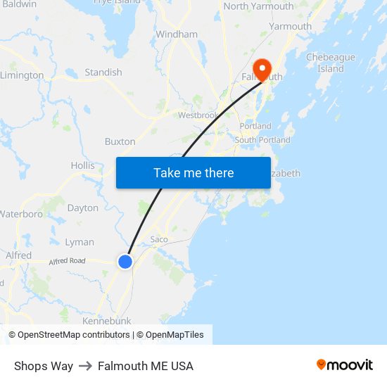 Shops Way to Falmouth ME USA map