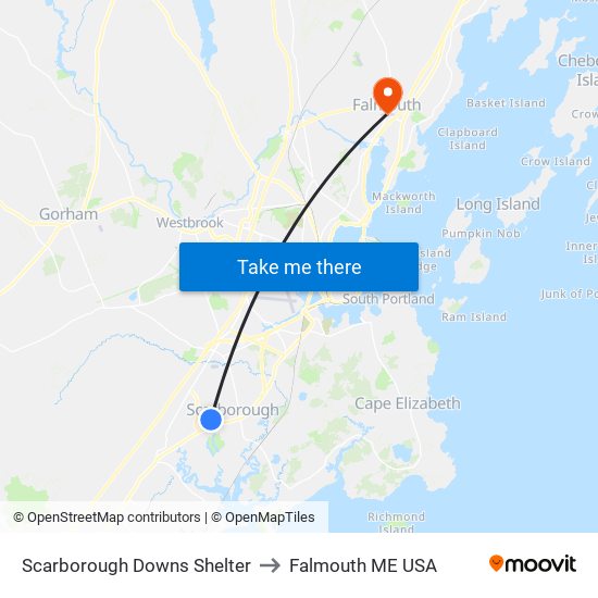 Scarborough Downs Shelter to Falmouth ME USA map