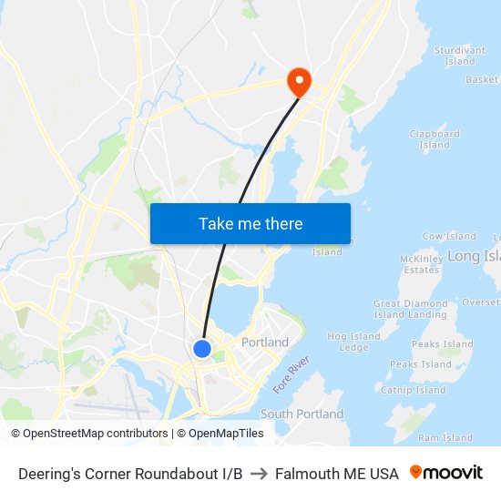 Deering's Corner Roundabout I/B to Falmouth ME USA map