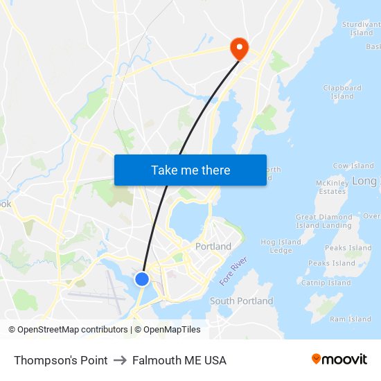 Thompson's Point to Falmouth ME USA map