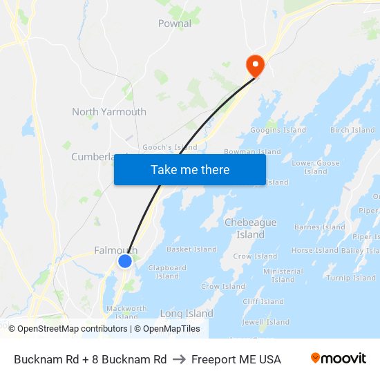 Bucknam Rd + 8 Bucknam Rd to Freeport ME USA map