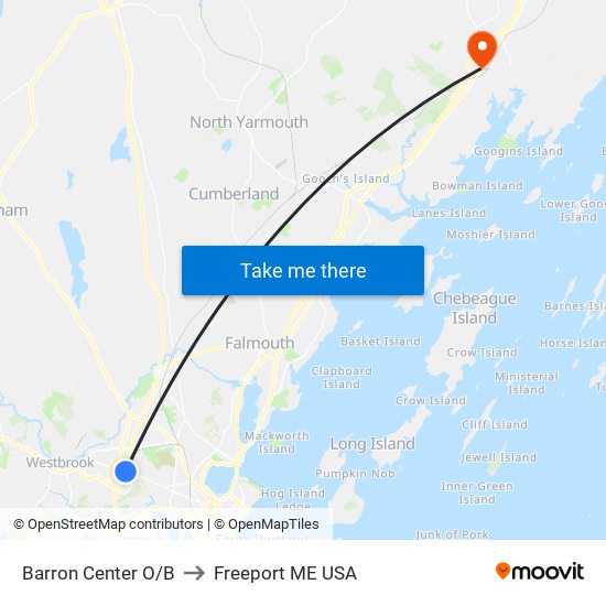 Barron Center O/B to Freeport ME USA map