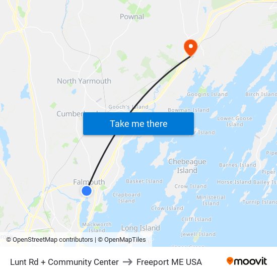 Lunt Rd + Community Center to Freeport ME USA map
