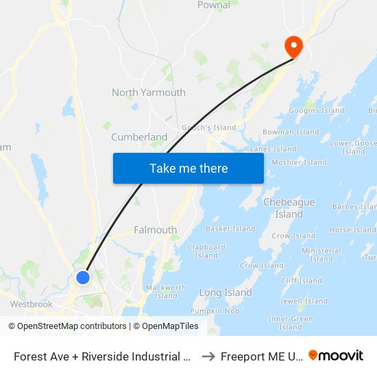 Forest Ave + Riverside Industrial Pwky to Freeport ME USA map