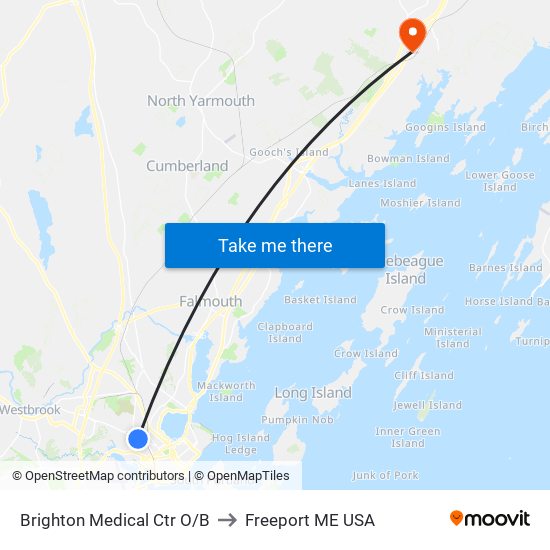 Brighton Medical Ctr O/B to Freeport ME USA map