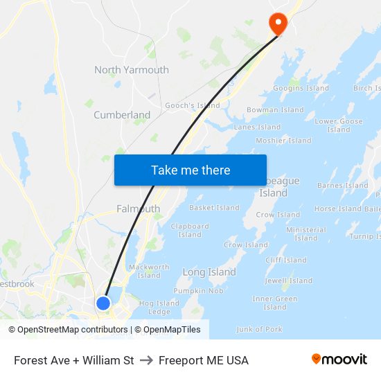 Forest Ave + William St to Freeport ME USA map