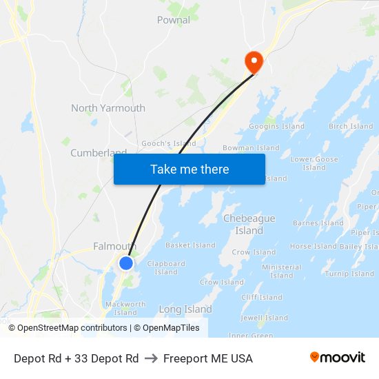 Depot Rd + 33 Depot Rd to Freeport ME USA map