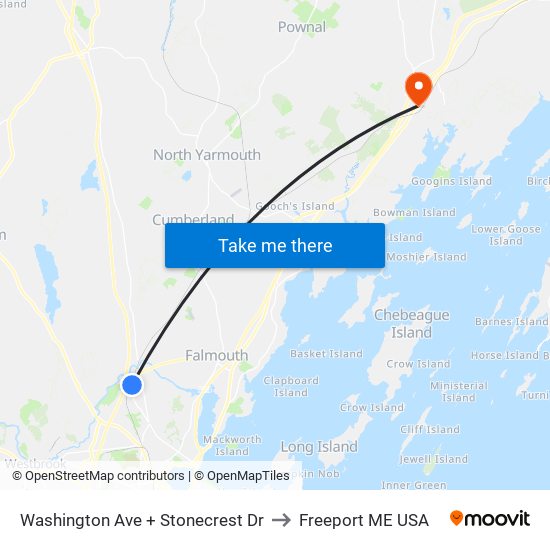 Washington Ave + Stonecrest Dr to Freeport ME USA map