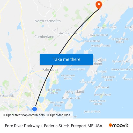 Fore River Parkway + Federic St to Freeport ME USA map
