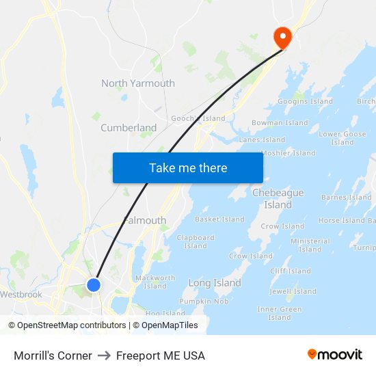 Morrill's Corner to Freeport ME USA map