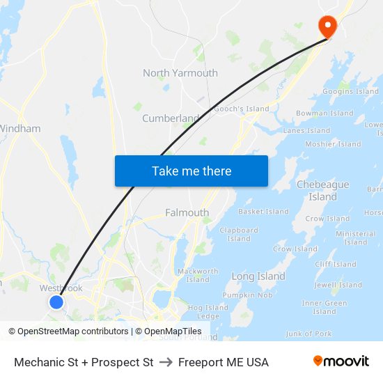 Mechanic St + Prospect St to Freeport ME USA map