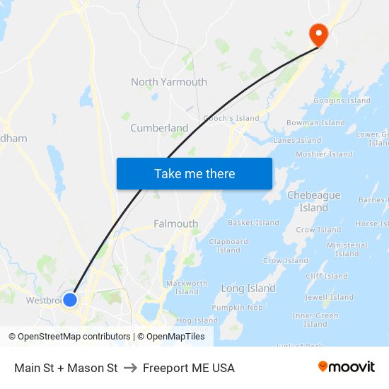 Main St + Mason St to Freeport ME USA map