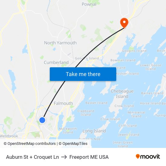 Auburn St + Croquet Ln to Freeport ME USA map