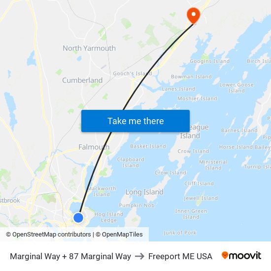 Marginal Way + 87 Marginal Way to Freeport ME USA map