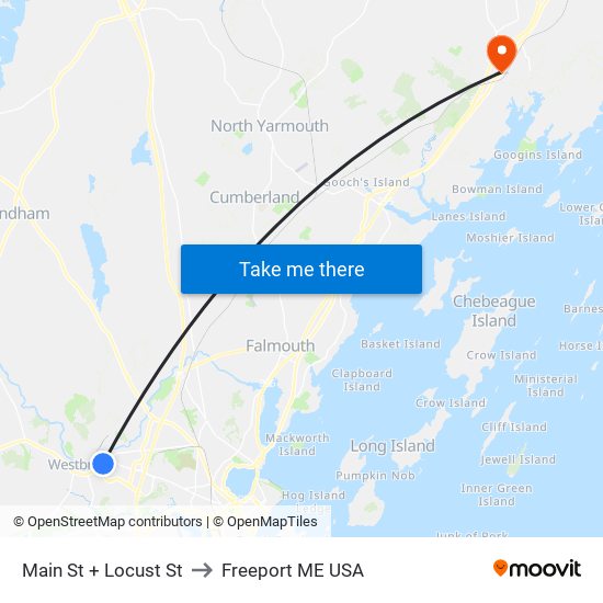 Main St + Locust St to Freeport ME USA map