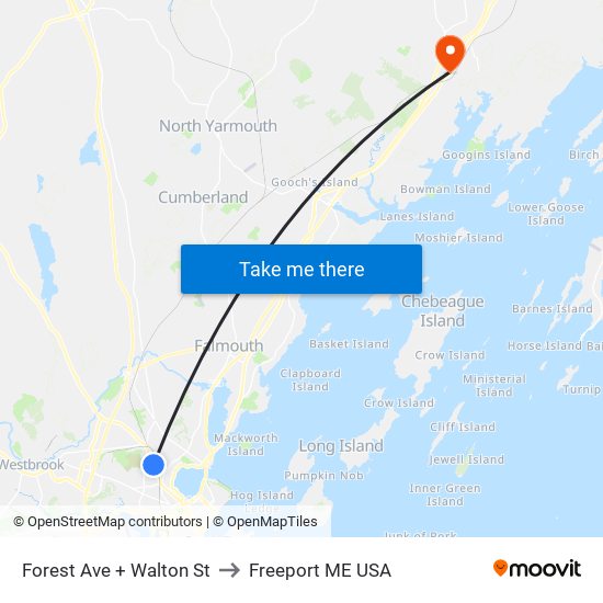 Forest Ave + Walton St to Freeport ME USA map