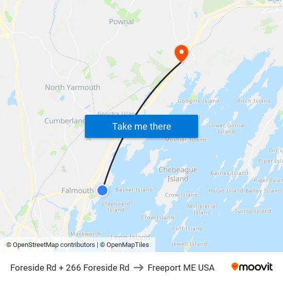 Foreside Rd + 266 Foreside Rd to Freeport ME USA map