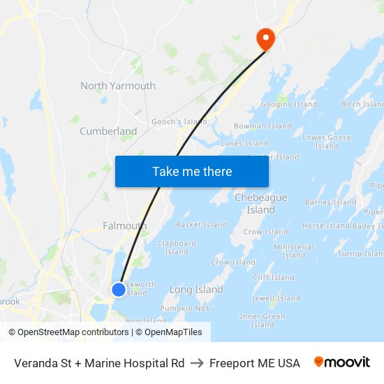 Veranda St + Marine Hospital Rd to Freeport ME USA map