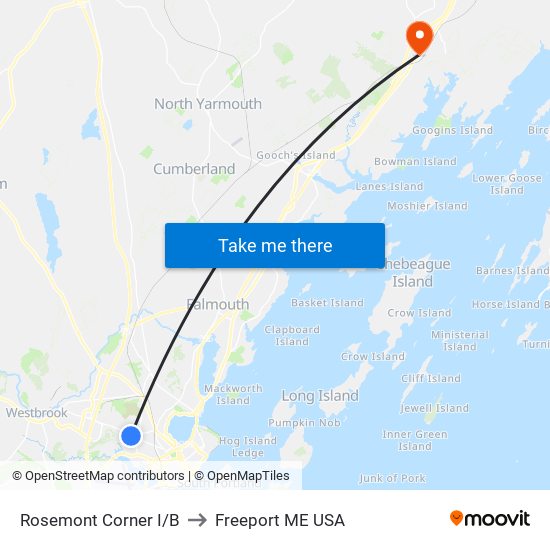 Rosemont Corner I/B to Freeport ME USA map