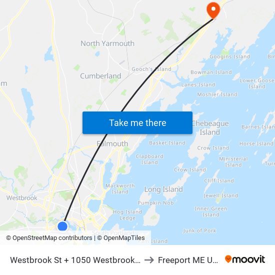 Westbrook St + 1050 Westbrook St to Freeport ME USA map