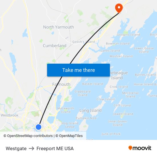 Westgate to Freeport ME USA map