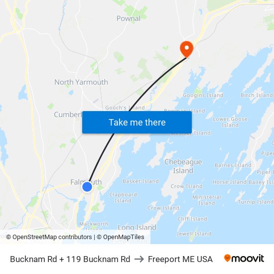 Bucknam Rd + 119 Bucknam Rd to Freeport ME USA map