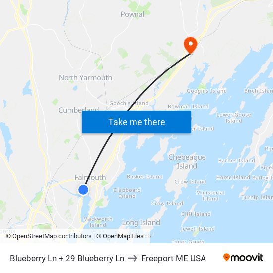 Blueberry Ln + 29 Blueberry Ln to Freeport ME USA map