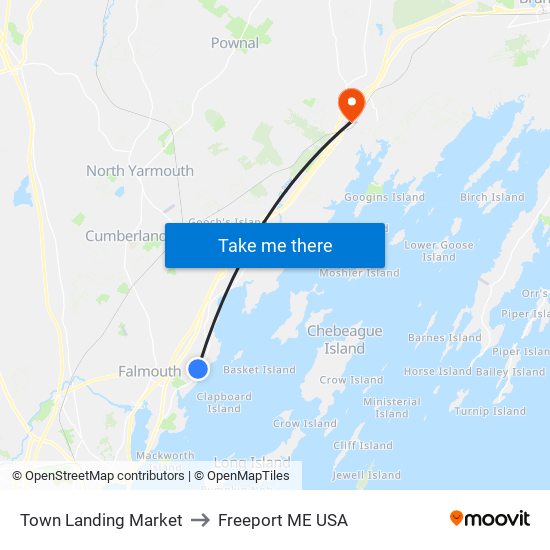 Town Landing Market to Freeport ME USA map
