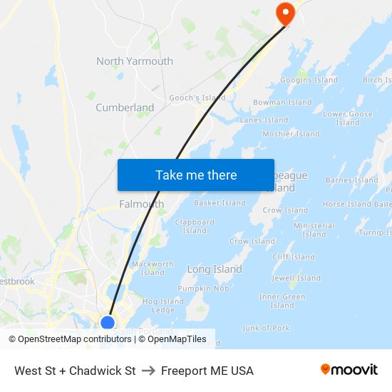 West St + Chadwick St to Freeport ME USA map