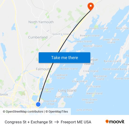 Congress St + Exchange St to Freeport ME USA map