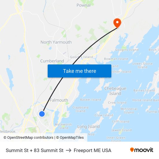 Summit St + 83 Summit St to Freeport ME USA map