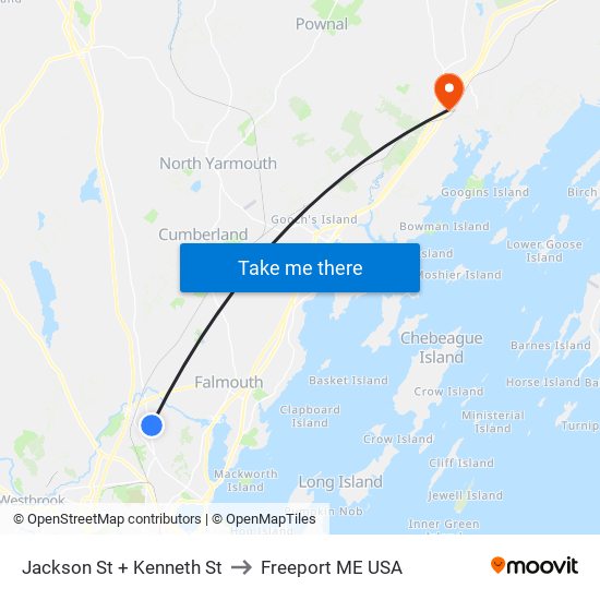 Jackson St + Kenneth St to Freeport ME USA map