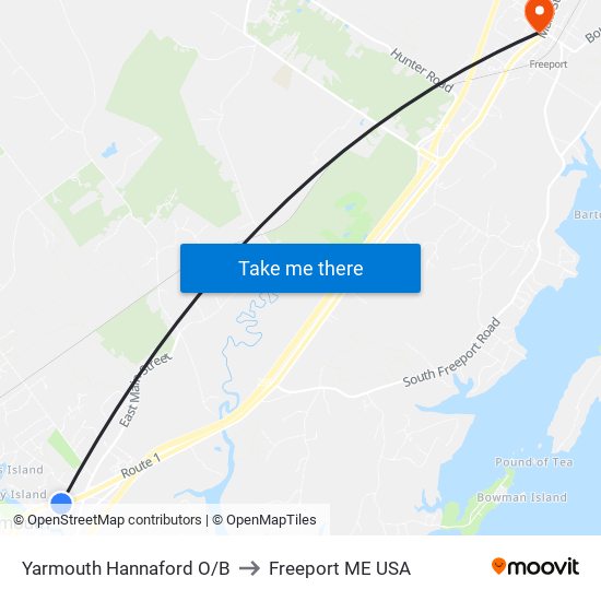 Yarmouth Hannaford O/B to Freeport ME USA map
