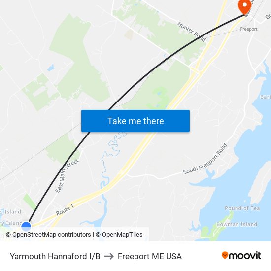 Yarmouth Hannaford I/B to Freeport ME USA map