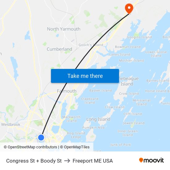 Congress St + Boody St to Freeport ME USA map