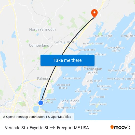 Veranda St + Fayette St to Freeport ME USA map