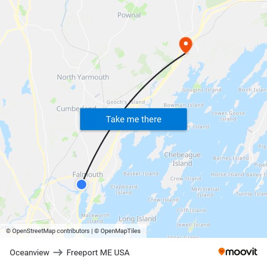 Oceanview to Freeport ME USA map