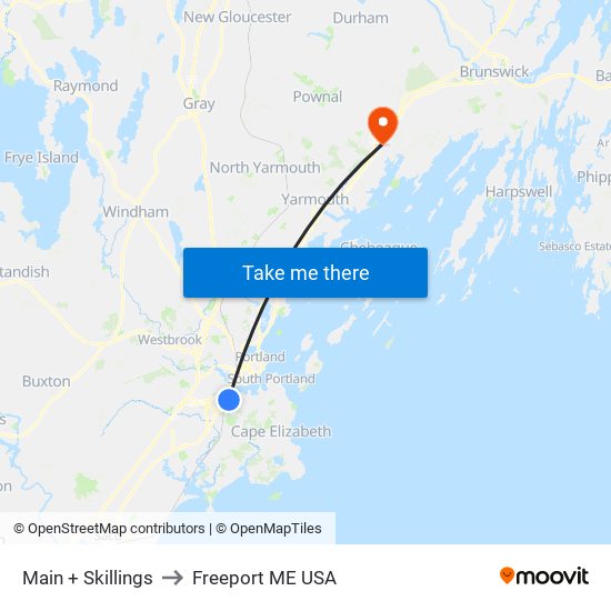 Main + Skillings to Freeport ME USA map