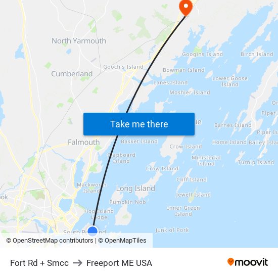 Fort Rd + Smcc to Freeport ME USA map