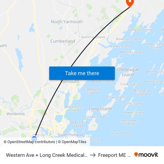 Western Ave + Long Creek Medical Center to Freeport ME USA map