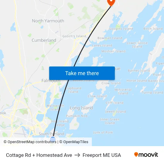 Cottage Rd + Homestead Ave to Freeport ME USA map