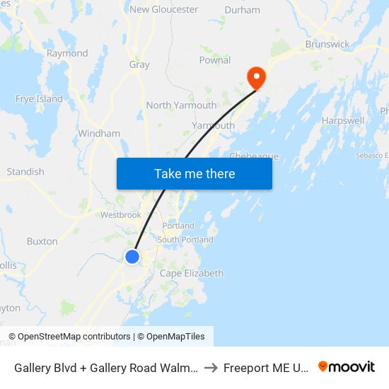 Gallery Blvd + Gallery Road Walmart to Freeport ME USA map